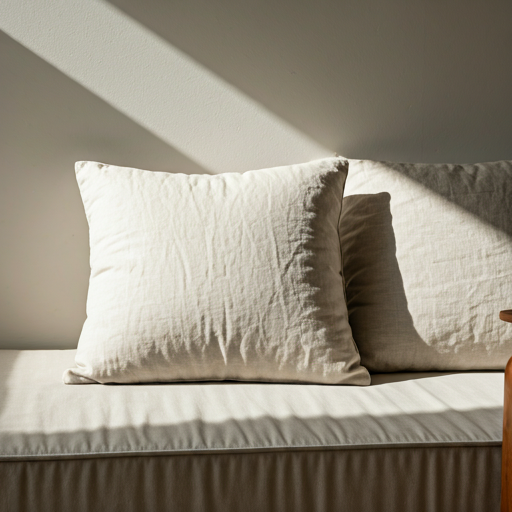 Linen pillows on a sunlit daybed