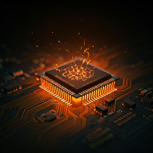 Advanced microchip glowing with orange energy